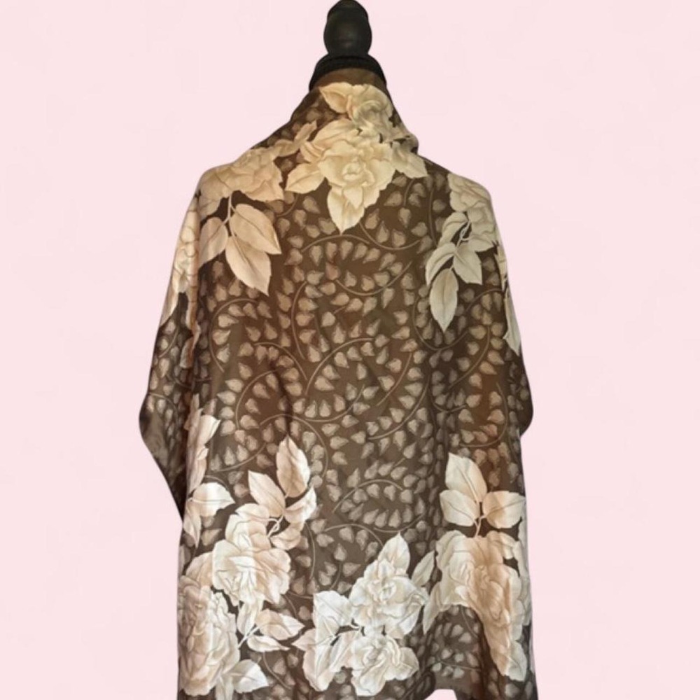 Vintage Seta Silk Scarf Made in Italy Floral Brown Cream Square Shawl 35x35